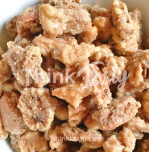 walnuts and pecans coated in a bourbon infused brown sugar topping