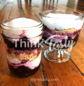 Layers of yogurt and blackberries with a sprinkle of graham cracker crumbs make for a sweet dessert that is nice to your waistline