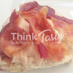 Maple flavored scones topped with bacon