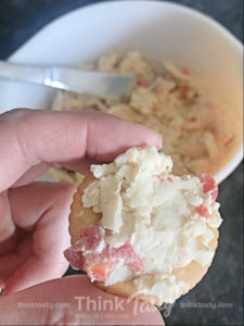 Crackers topped with pimento cheese