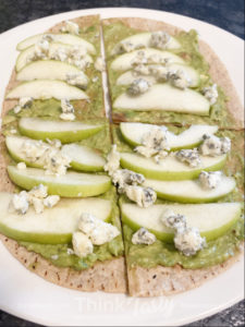 avocado flatbread with apples and blue cheese