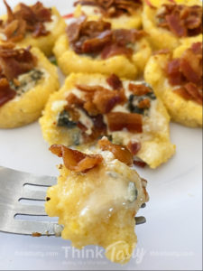 polenta cups filled with blue cheese and bacon