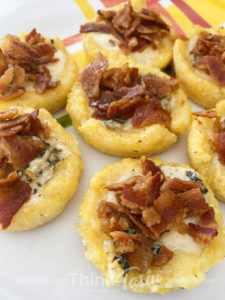 polenta cups filled with blue cheese and bacon